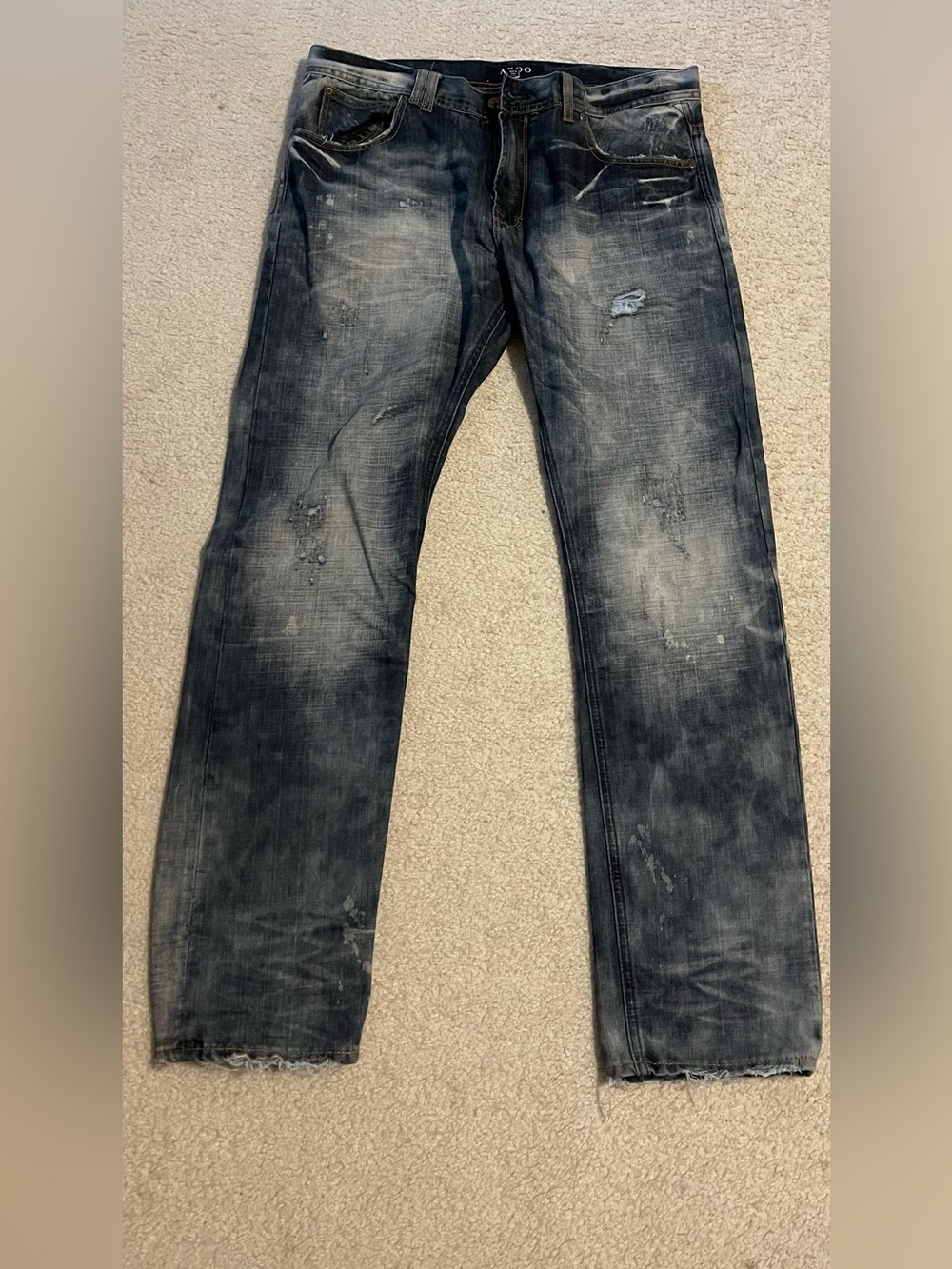 Men's Akoo Distressed Dark Blue Jeans - Vintage Wash